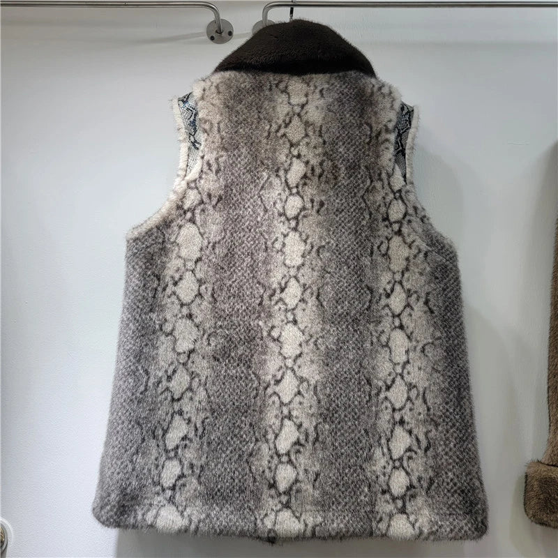 Winter New Fashion High-End Leopard Print Plush Vest For Women Loose Versatile Outerwear Waistcoat Female 11A07793