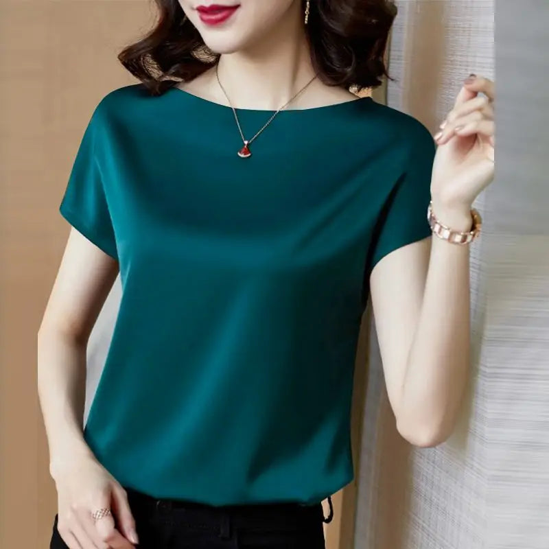ZANZEA Summer Fashion Blouse Elegant Short Sleeve Satin Shirt Women Stylish OL Work Shirt Female Party Blusas Tunic Chemise Green