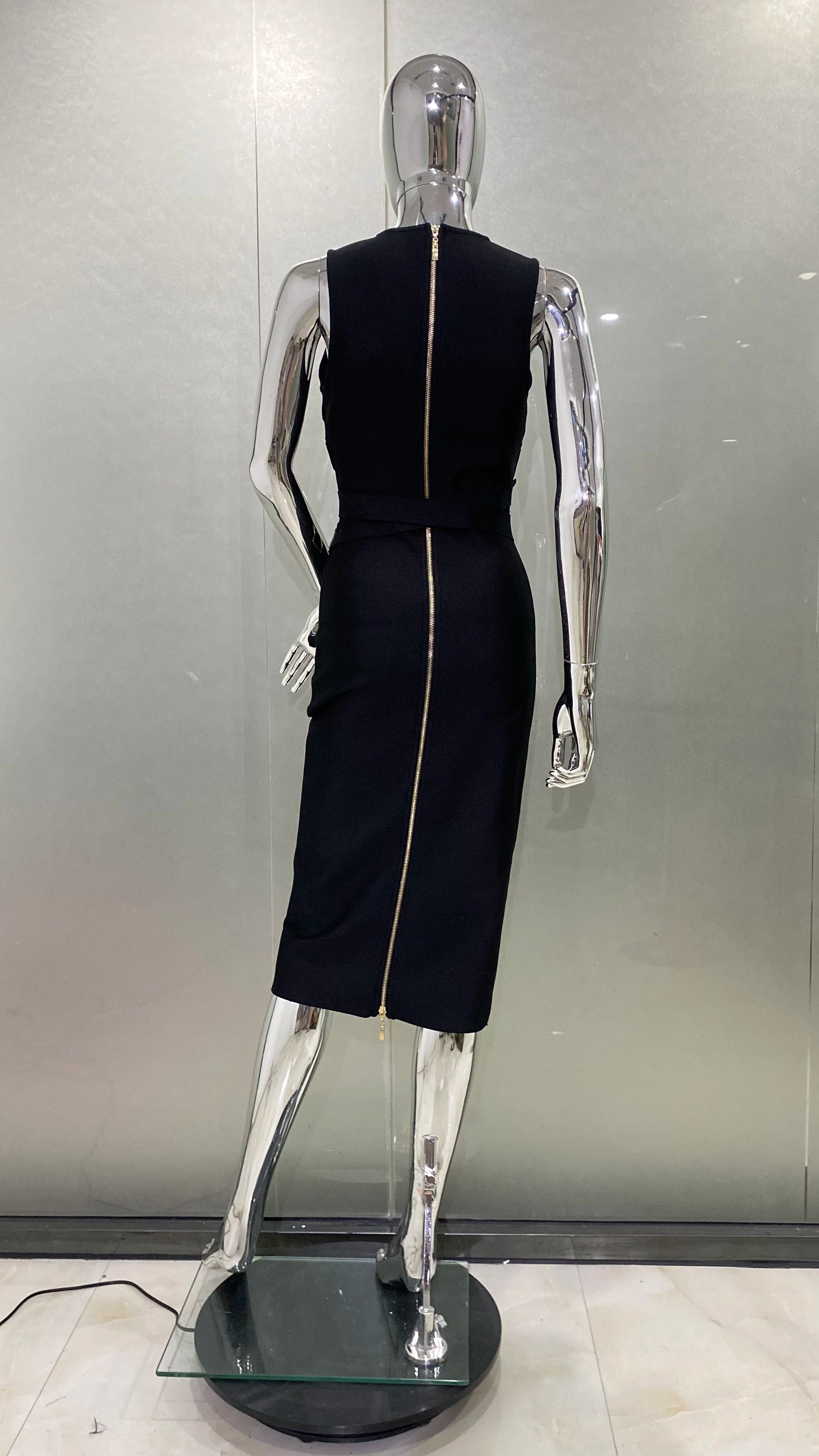 2024 Fashion Diamond Girdle Sleeveless Package Hips Midi Calf Bandage Dress Elegant Woman Evening Dress Celebrity Party Vestido