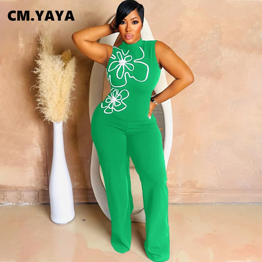 Fashion Women Sunflower Sleeveless Tank Jumpsuits 2025 Summer Street Birthday Sexy Party Outfits One Piece Suit Rompers