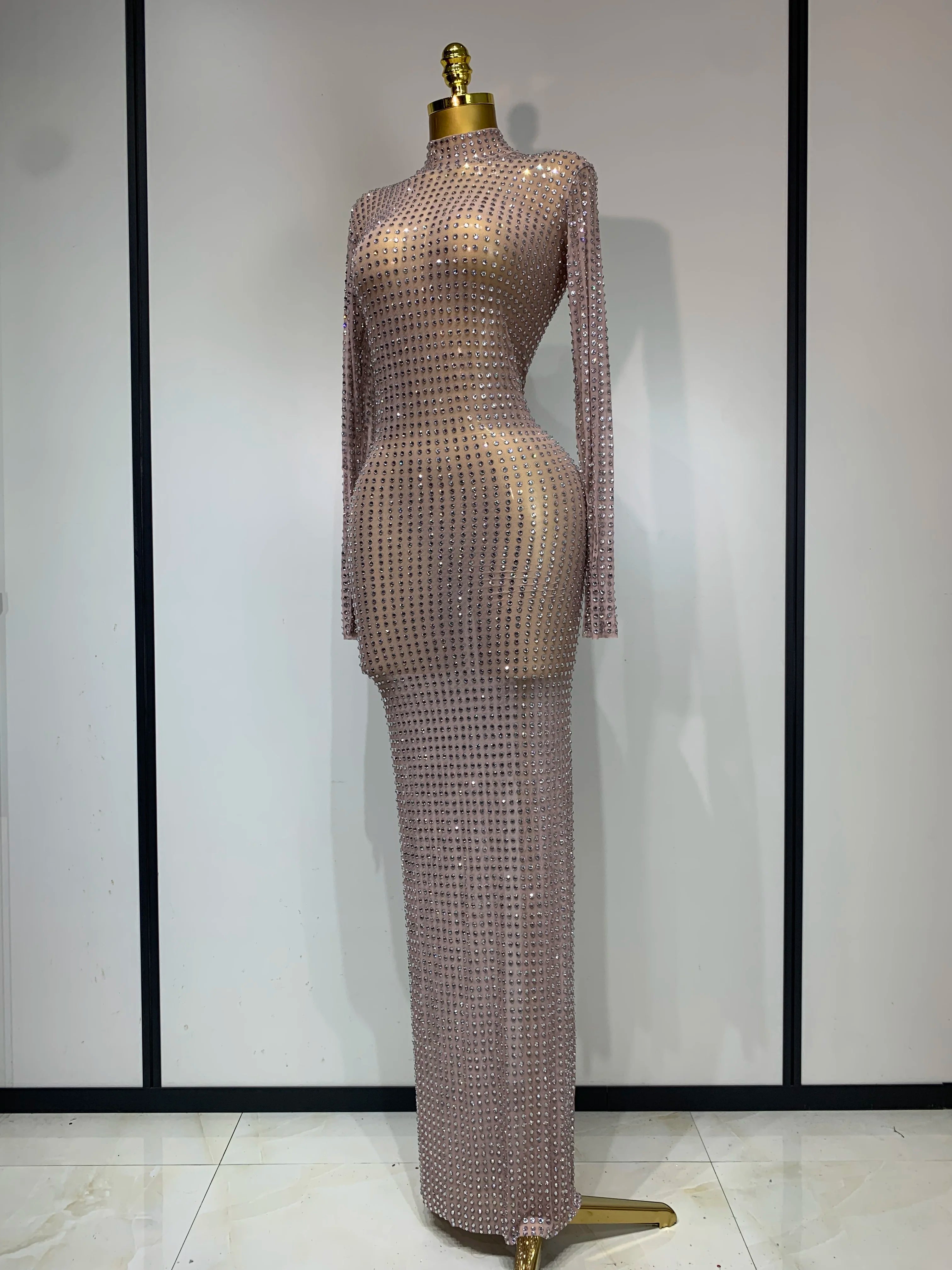 Sparkly Diamond Luxury Birthday Party Long Dress Elegant Celebrity Evening Party Nightclub Prom Dress Singer Dancer Stage Outfit