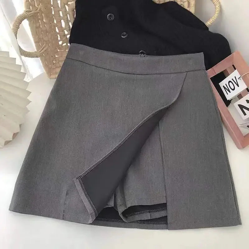 Lucyever Black Gray Women Skirts A-Line Korean Style High Waist Split Mini Skirt Woman Simple Casual Office Shorts Skirts Female GRAY