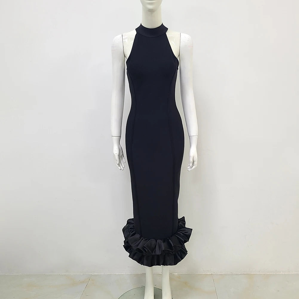 Women Off the Shoulder Sexy Ruffles Bodycon Bandage Long Dress Elegant Evening Party Celebrate Fashion Dress