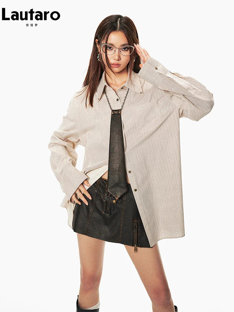 Spring Summer Cool Distressed Brown Pu Leather Mini Skirt Women with Shorts Low Waist Short Luxury Designer Clothes