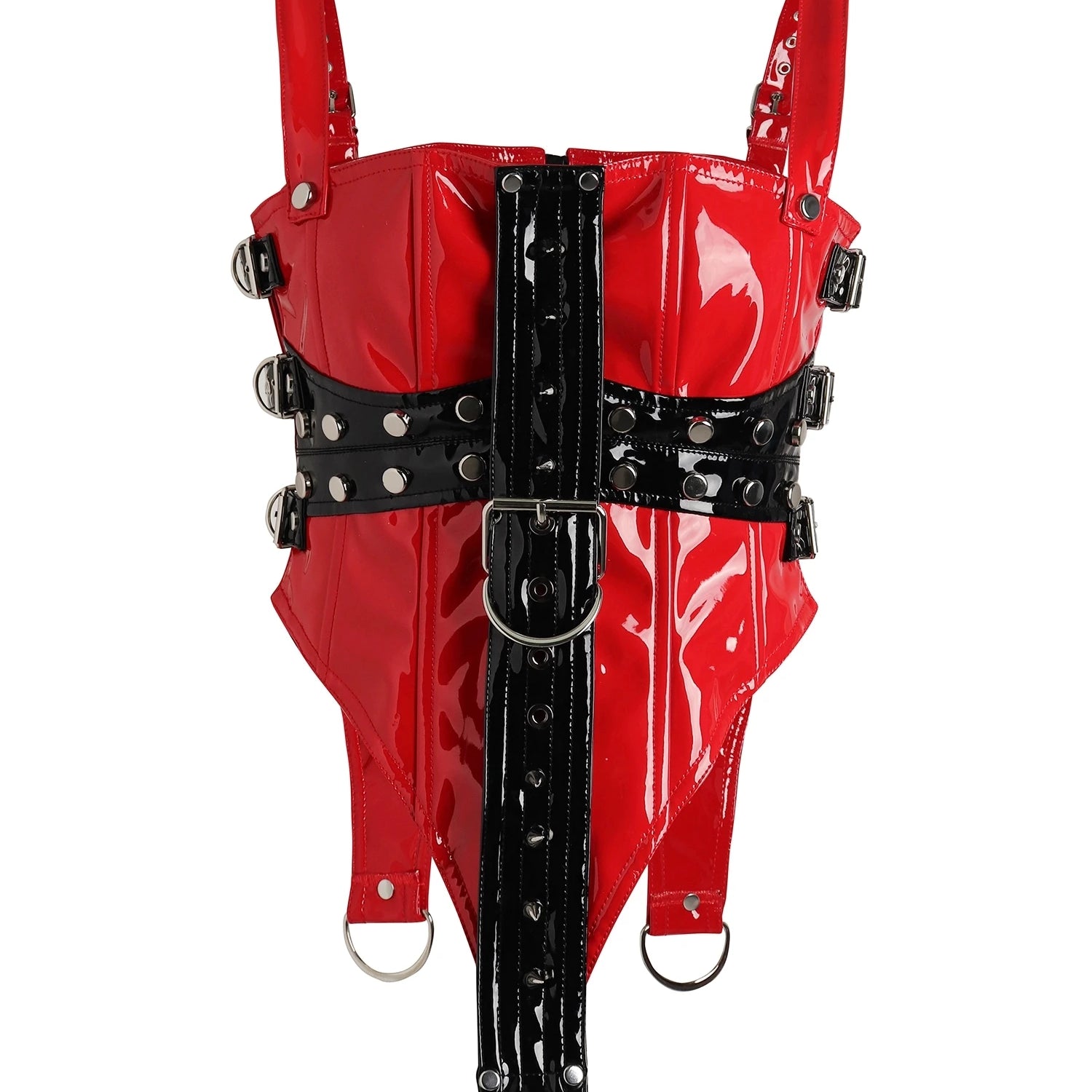 Lautaro Cool Red and Black Patchwork Patent Leather Y2K Tank Tops 2000s Women Luxury Designer Gothic Woman Clothing Streetwear Black and red