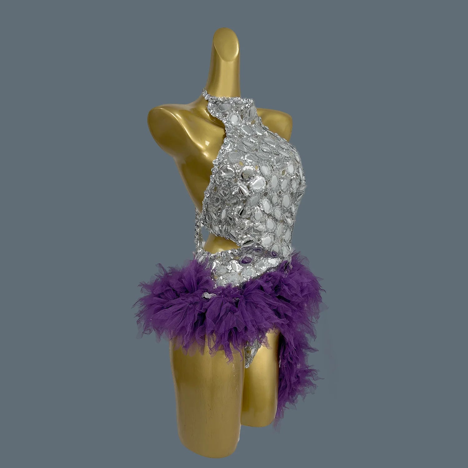 Sparkly Purple Sequins Leotard Bling Sexy Dance Fringes Bodysuit Costume Birthday Outfit Singer Stage Wear Yuanjing