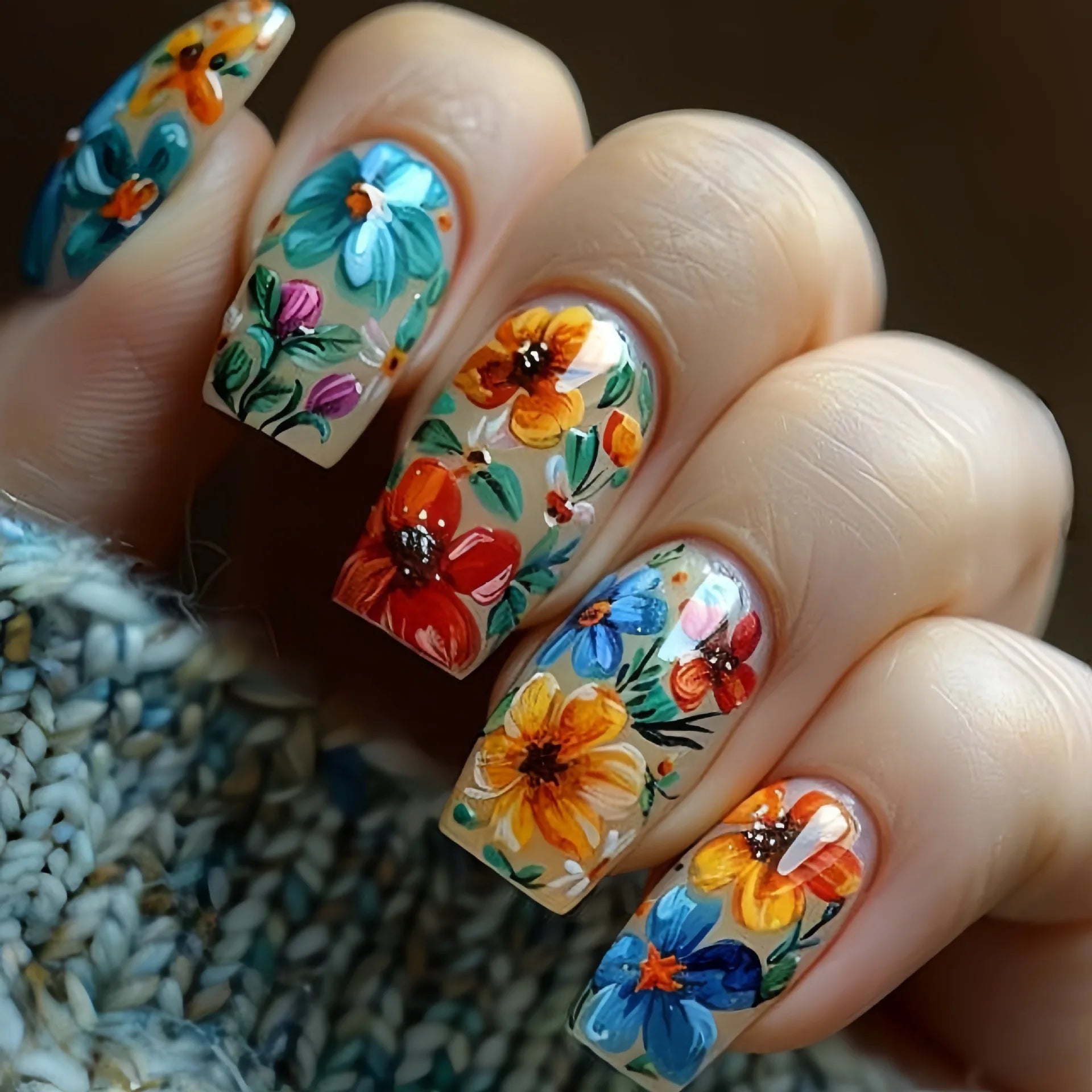 24pcs/set short medium long fake nails Spring flowers flora for St. Patrick's Day faux ongles press on acrylic false nail art 1796