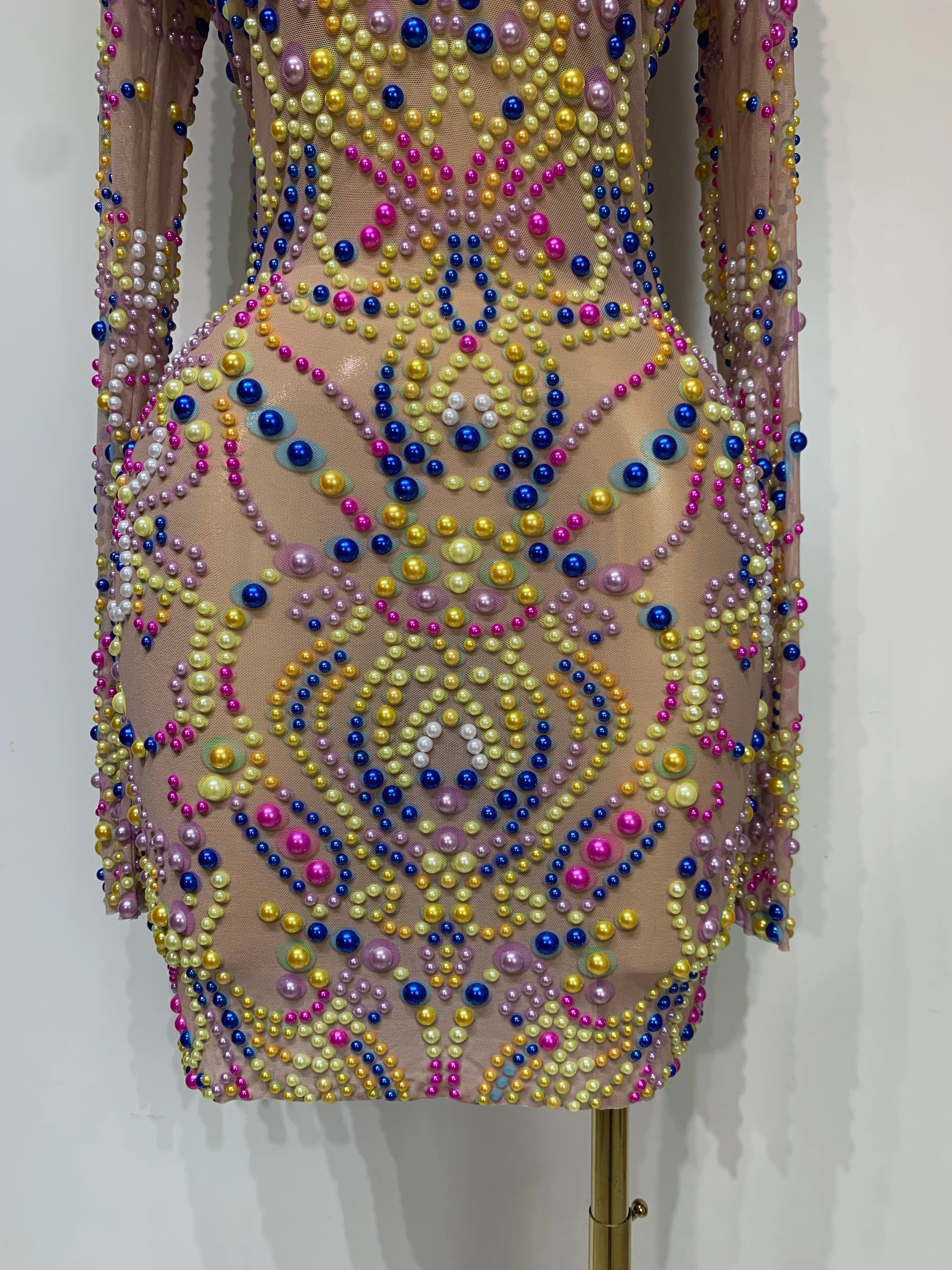 Women Sexy Transparent Mesh Stage Performance Costume Dancer Singer Nightclub Elagant Evening Party Luxury Birthday Dress