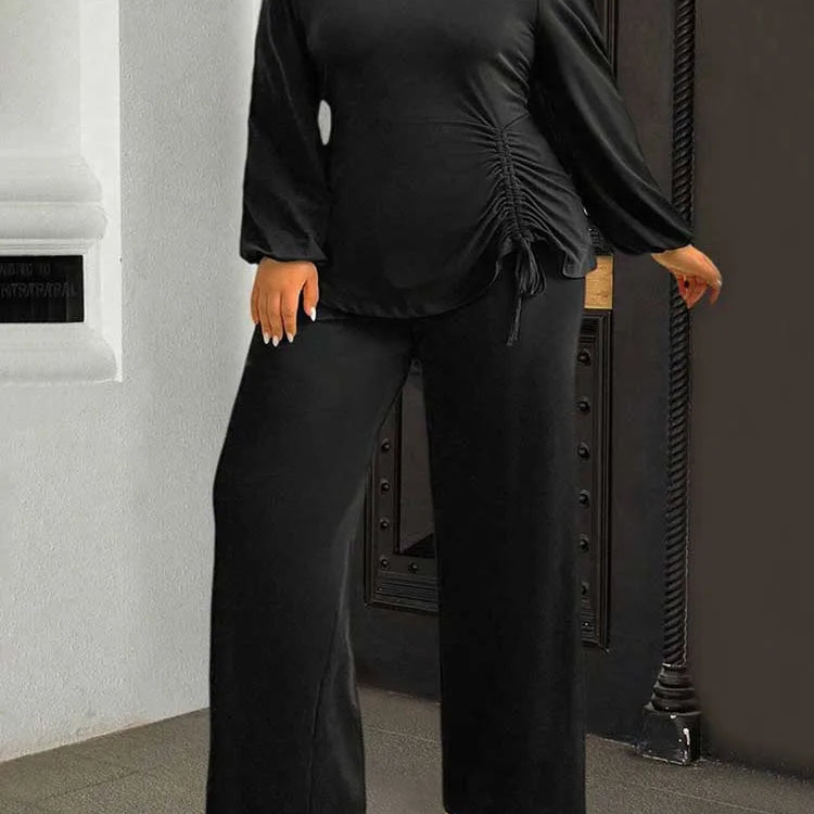 Autumn Plus Size Top and Pant Suit for Women 2 Pieces Pant Sleeve Ladies Pleated Elegant Casual Outfits Wholesale Dropshipping