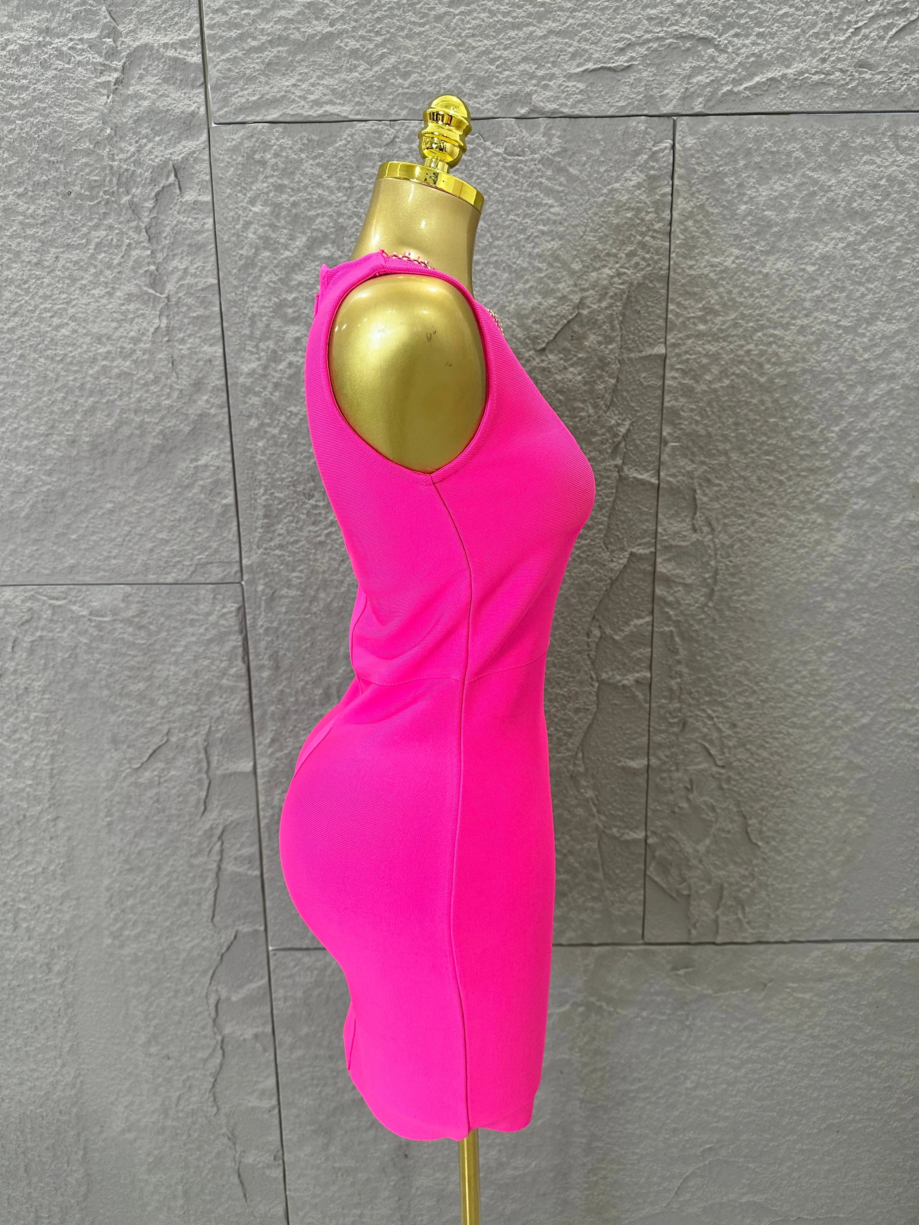 Hot Pink Women Sexy Bandage Dress Women Party Dress Bodycon Elegant Sexy Evening Birthday Club Outfits Cocktail Party