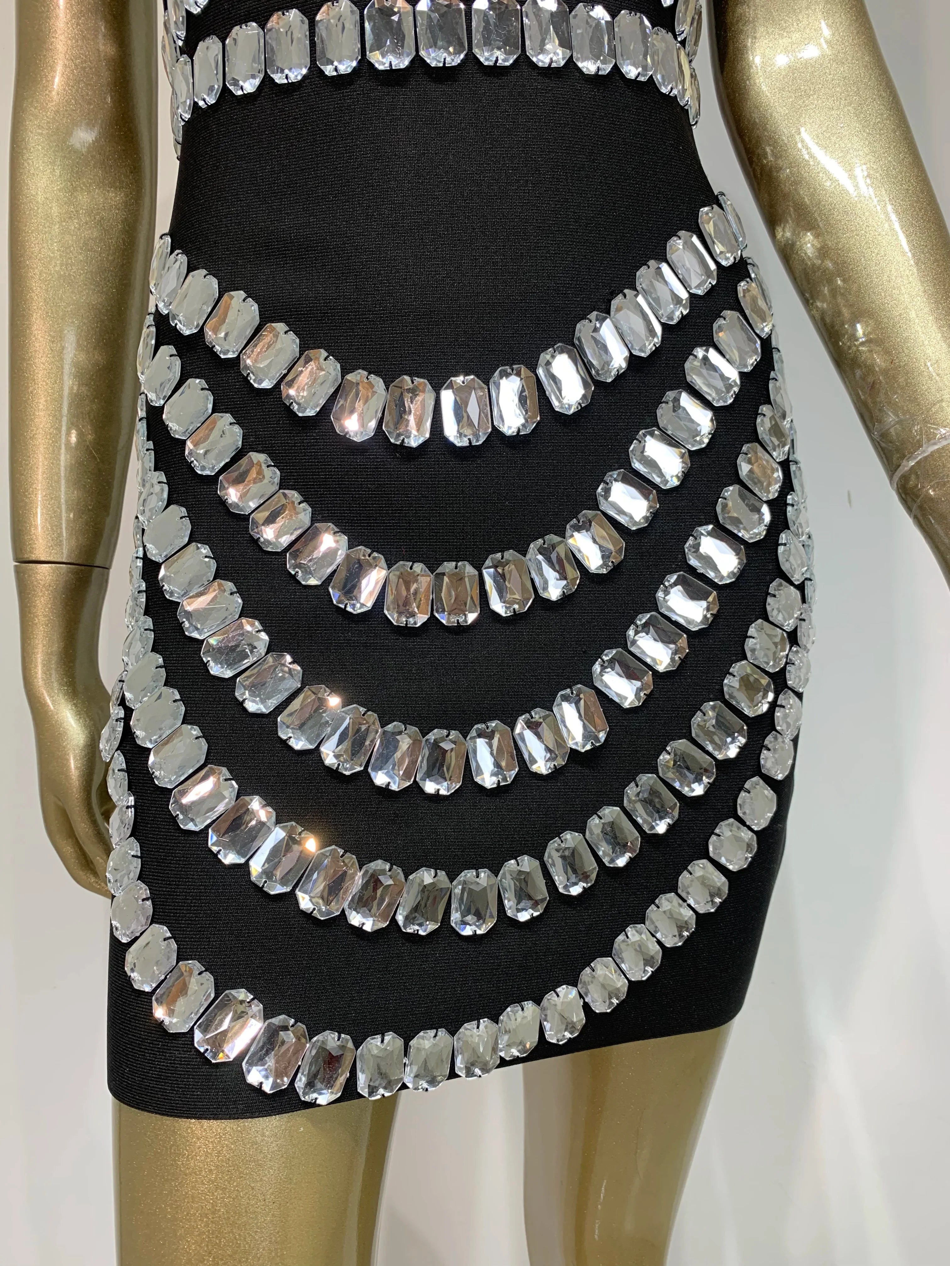 Women Summer Celebrity Sexy Strapless Beading Black Mini Bodycon Bandage Dress 2025 Elegant Evening Club Party Dress