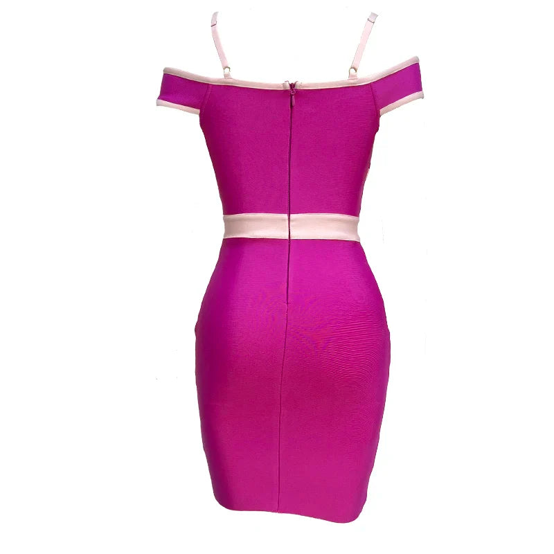 Wholesale Women's Rose Red Spaghetti Strap One Shoulder Mini Sexy Boutique Celebrity Cocktail Party Bandage Dress