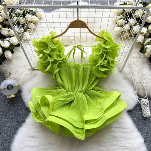 Sexy Drawstring Casual Blouses for Women Almighty Summer Short Sleeve Solid Colours Femme Shirts Tops Chic Ruffles Woman Blusas green One Size