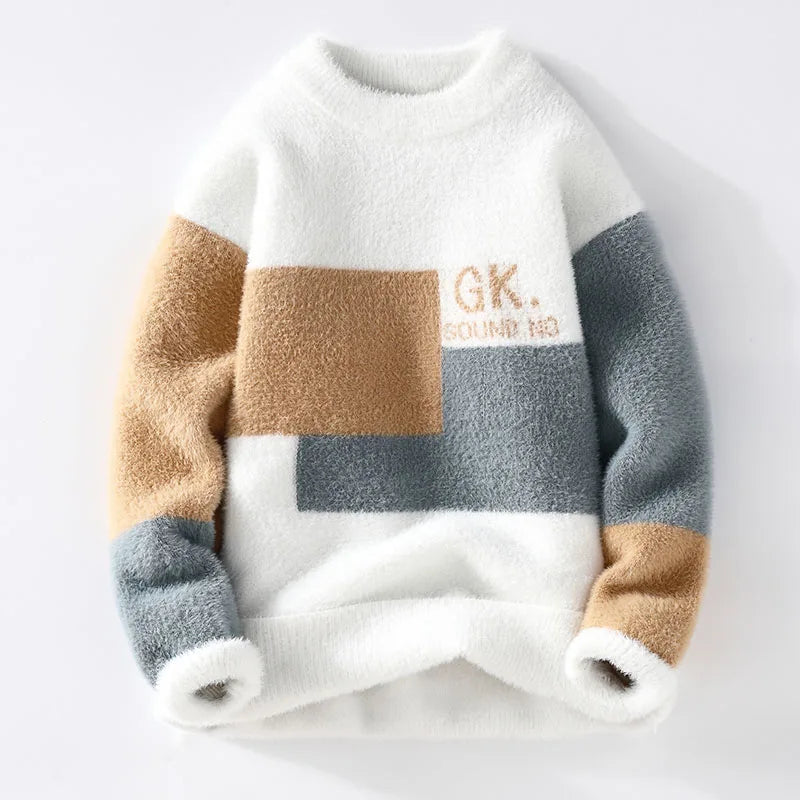 Winter Fashion Sweater Men Knitwear Thick Warm Knitted Pullover Mens Sweaters Casual Loose Male Jumpers WHITE