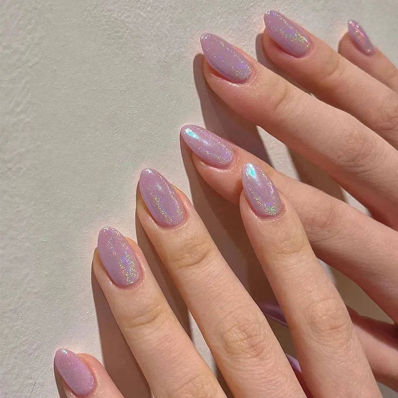 24Pcs Simple Wine Red Fake Nail with Glue Mid-length Almond Press on False Nails Wearable Round Head Oval Full Cover Nail Tips 2064