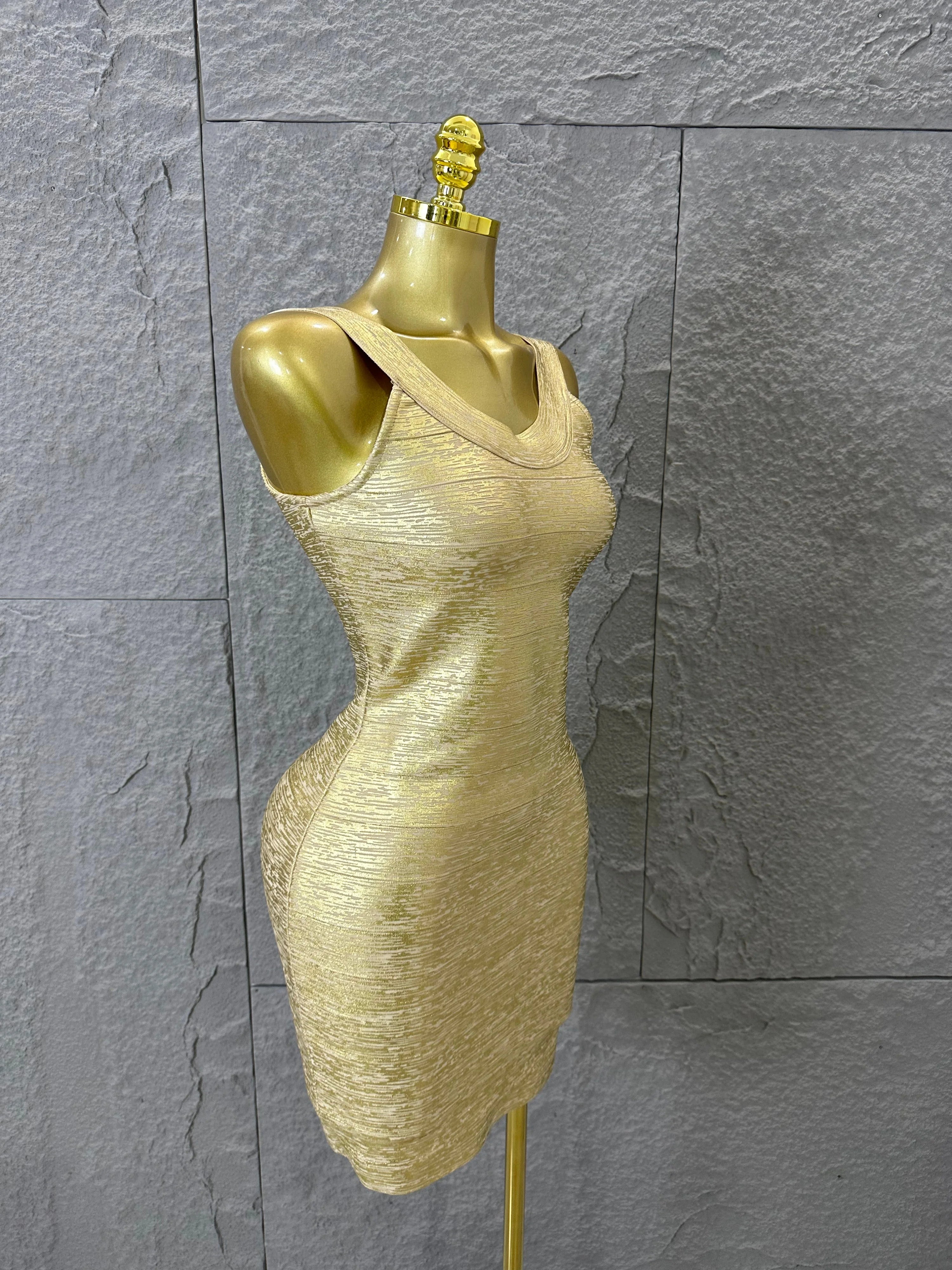 Women Sexy Elegant 2026 Silver Gold Metallic Bandage Mini Dress Women Sleeveless Bodycon Formal Event Cocktail Party Costume