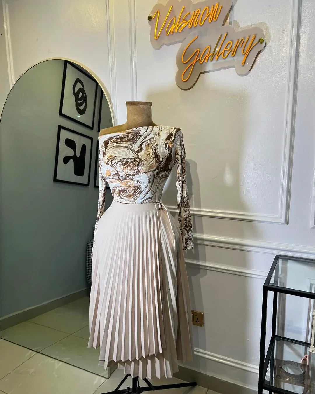 Women's summer new high-waisted slimming lace irregular mid-length A-line skirt Beige