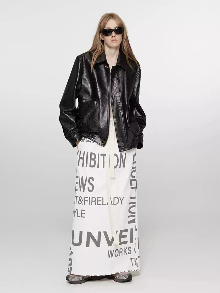 Lautaro Spring Autumn Short Distressed Brown Pu Leather Jacket Women Zipper Pockets Luxury Designer American Retro Clothes 2025