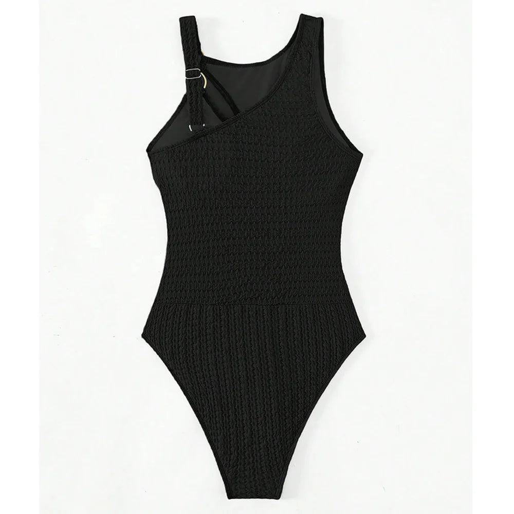 VigoCasey Solid Ring Patchwork Swimwear Women Sexy Hollow Push UP One Piece Swimsuit Monokini Summer Beach Bathing Suit