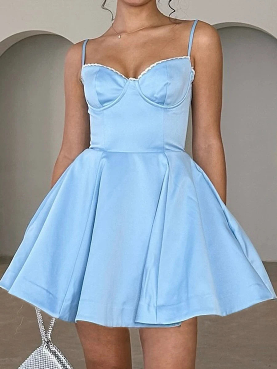 Suninheart Summer Elegant A Line Dress Lovely Floral Print Tulle Skirt Dress Casual Holiday Party Dresses Women 2024 New Arrival blue