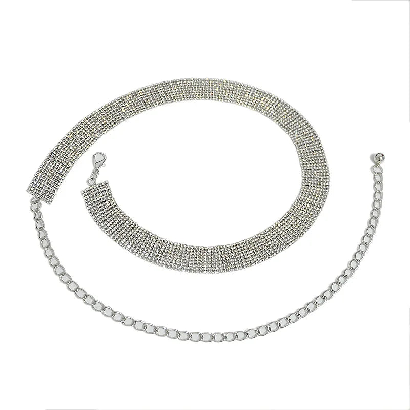 Personalized luxury rhinestone inlaid diamond Wedding chain waist chain belt silver 105cm