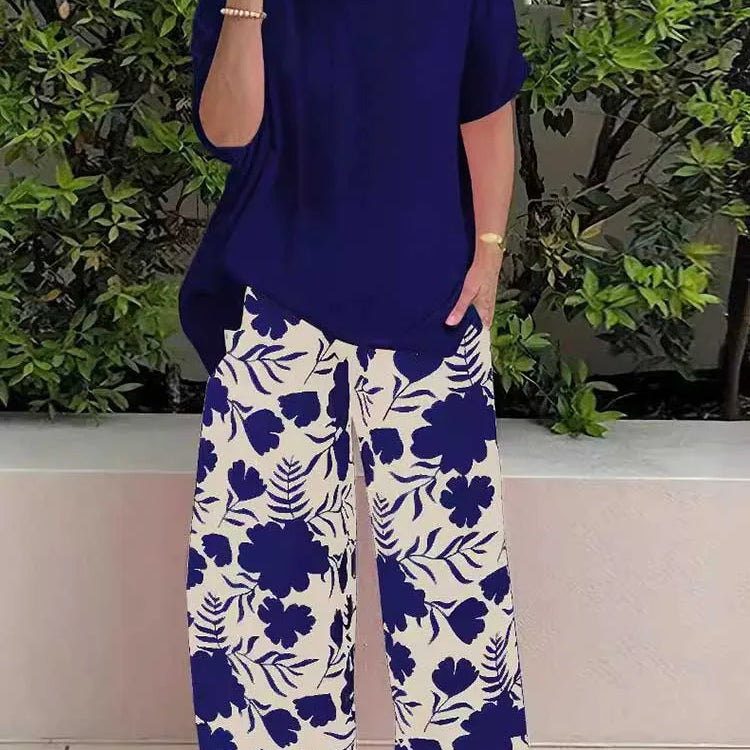 Two Piece Pants Set for Woman Summer Clothing Female Streetwear Casual Loose Tshirt and Print Trouser Plus Size Suit Set