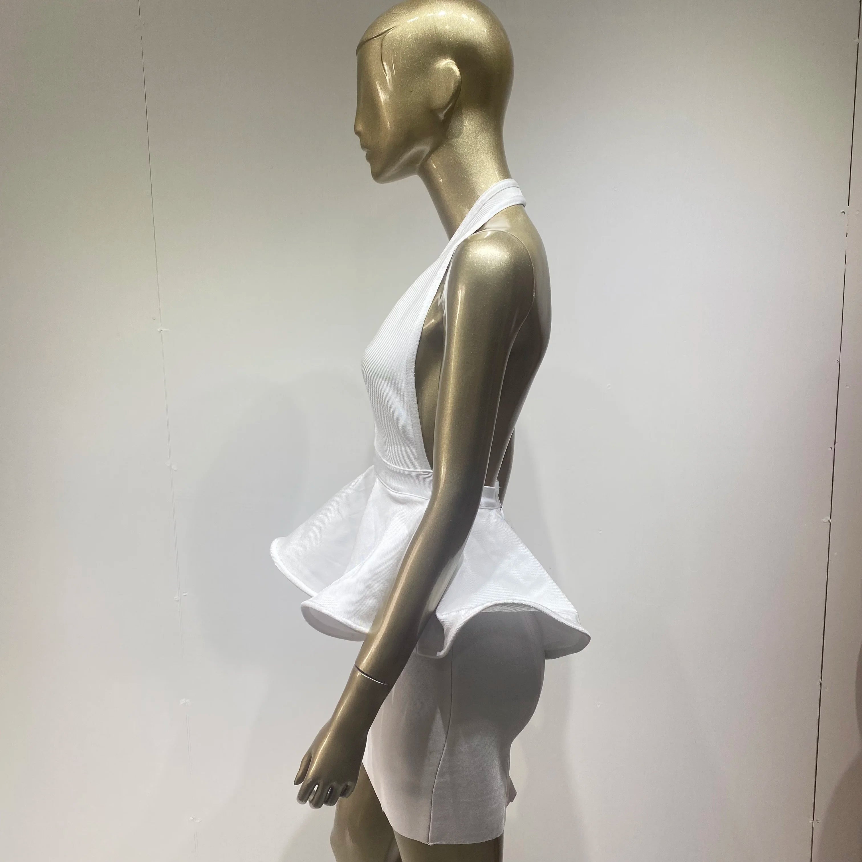 Celebrity White Backless V-neck Ruffles Rayon Bandage Dress Evening Party Dress Vestidos