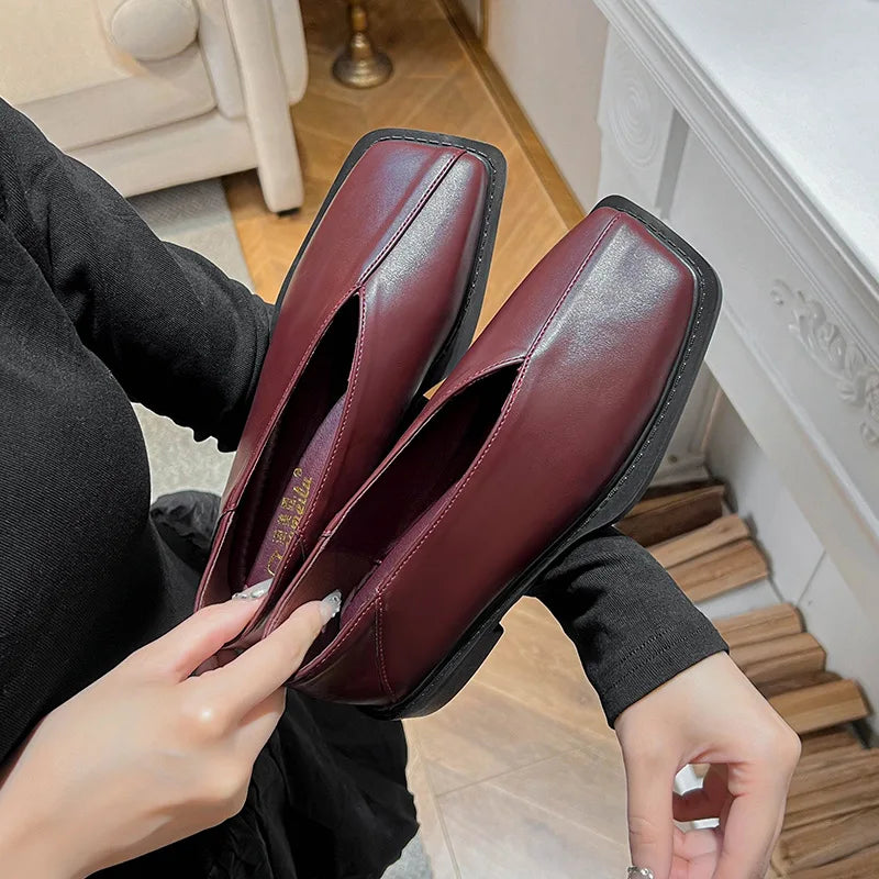 New spring women's outerwear shoes Square toe design Mary Jane shoes Women's casual low-heeled shoes Work boat shoes 41-43