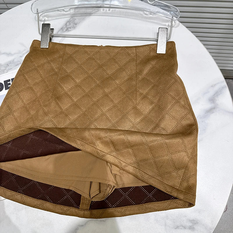 Winter Fashion New Elegant Lace Camisole Vest For Women High Waist Wrapped Hip Suede Short Skirt Female 11A07850