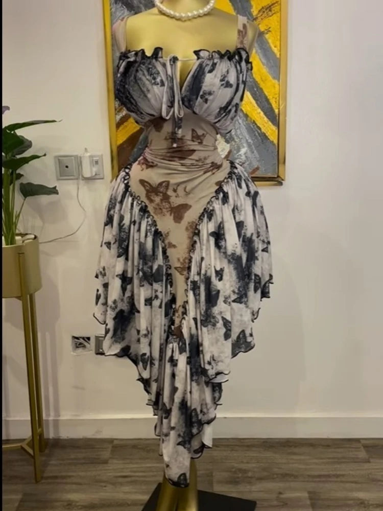 GLCMYAYA Women Patchwork Strap with Scarf A-line Maxi Long Dress 2025 Female Vacation Holiday Party Birthday Dresses Vestidos GRAY