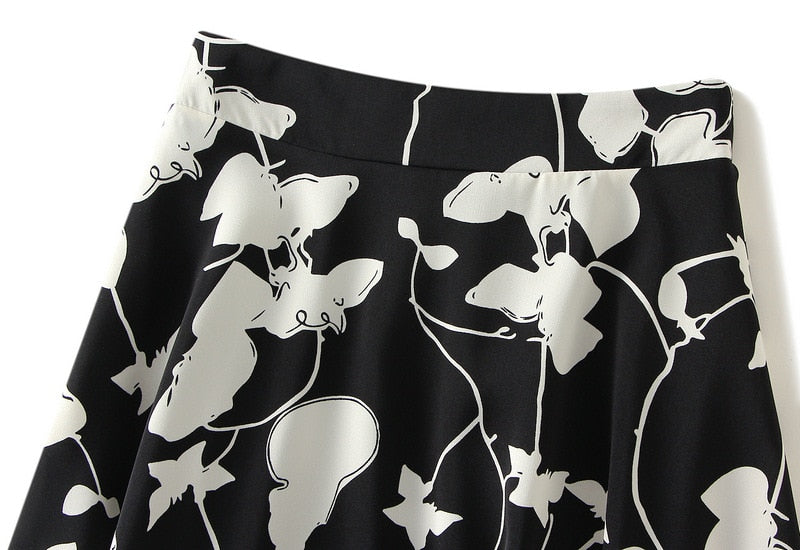 Willow Flower Chiffon Floral A- line Skirt Women's Spring Summer 2024 New High Waist Printed Long Skirt Female