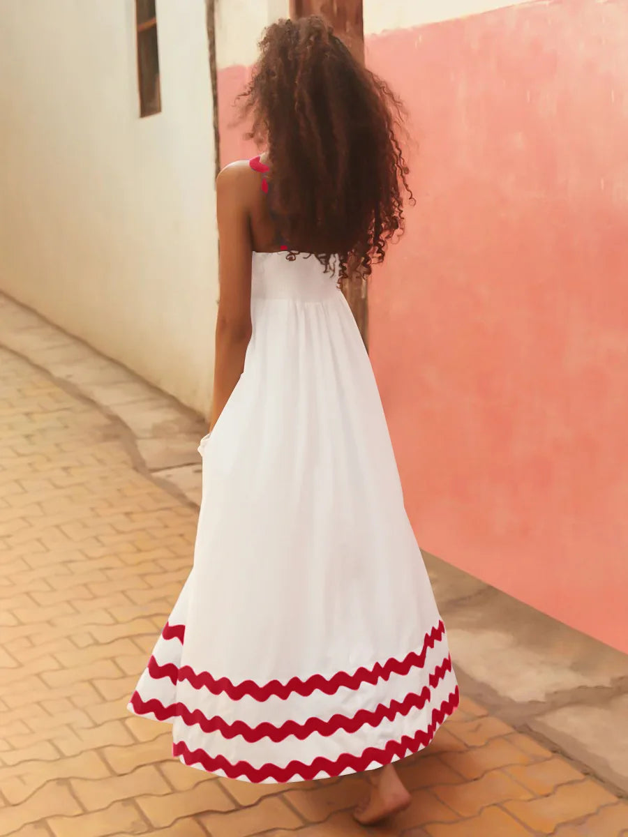 Striped O Neck Printed Long Maxi Dress Women Fashion Sleeveless Streetwear Female Loose Beach Holiday Vestidos Robes