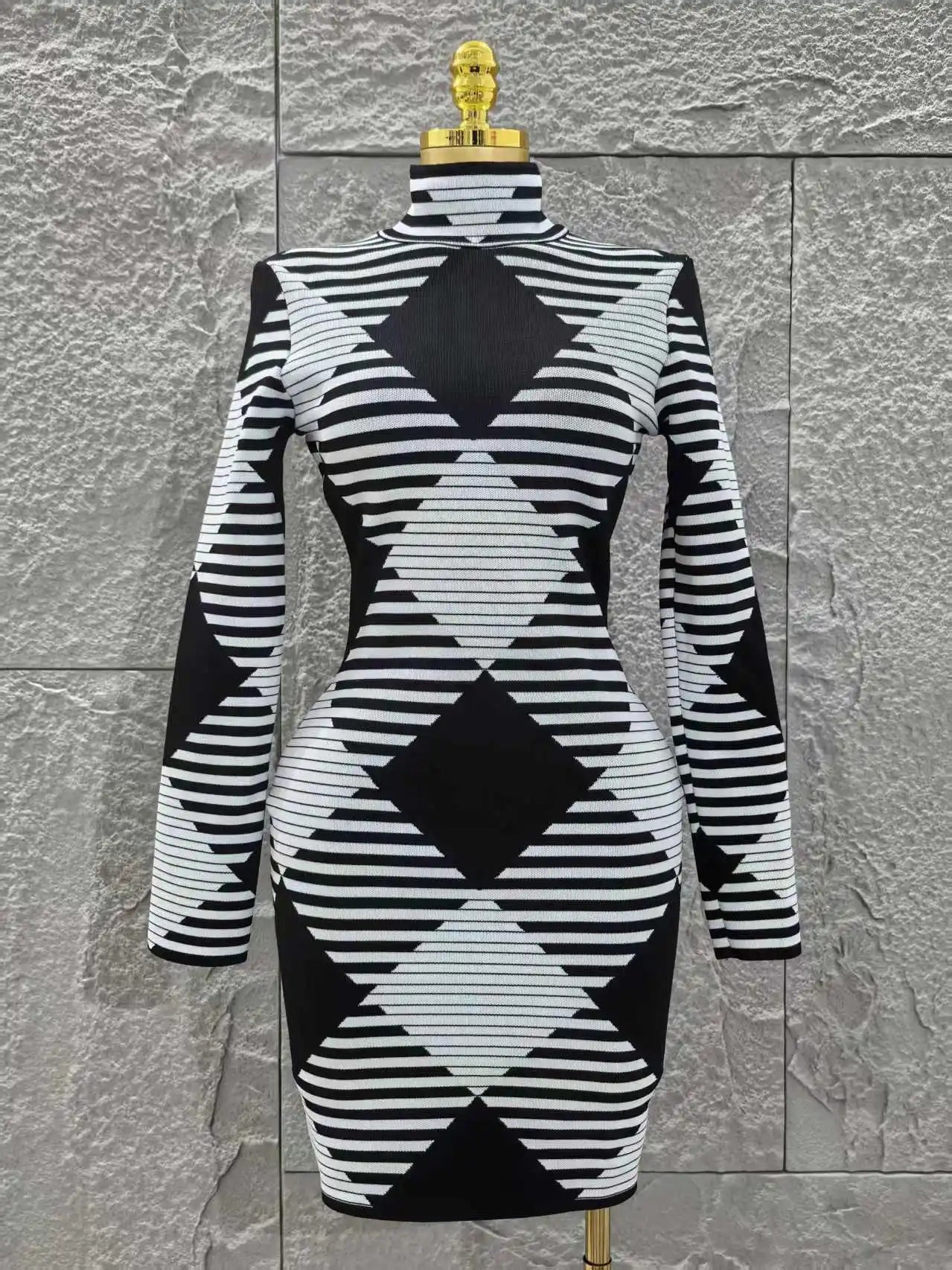 Women Long Sleeve Sexy Plaid Bodycon Mini Bandage Dress Fashion Evening Party Celebrate Office Wear Clothing