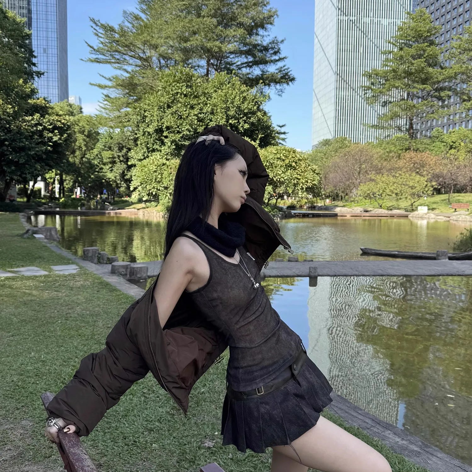 Lautaro Spring Summer Cool Washed Distressed Soft Pu Leather Mini Pleated Skirt Women High Waist Belt Luxury Designer Clothes