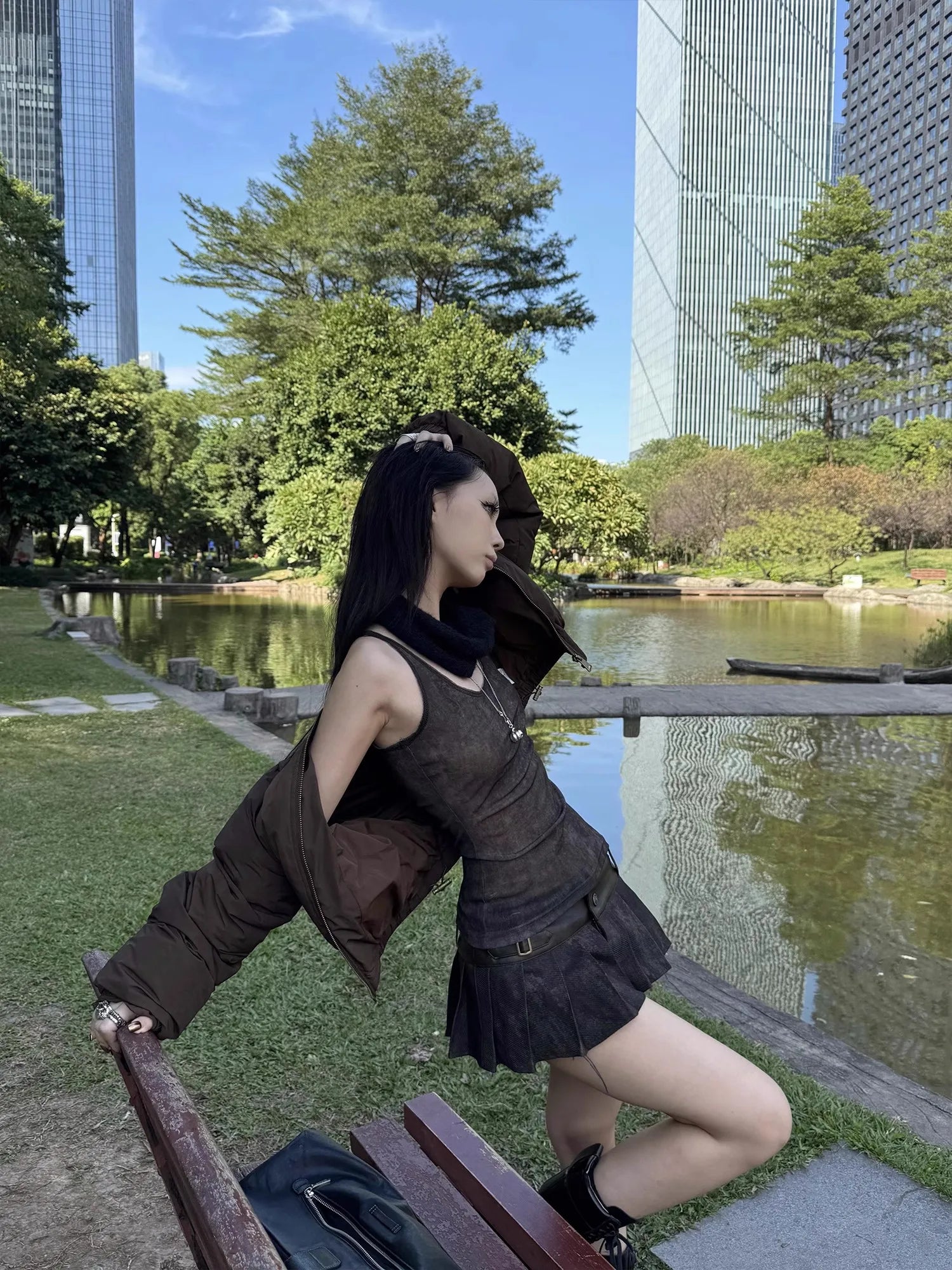 Lautaro Spring Summer Cool Washed Distressed Soft Pu Leather Mini Pleated Skirt Women High Waist Belt Luxury Designer Clothes