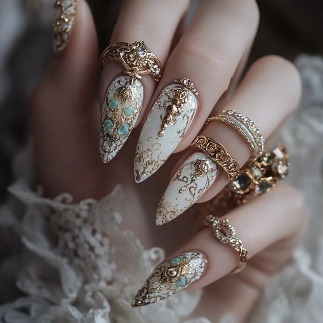 24pcs/set Medium long fake nails yellow dragon flowers feather design for Spring summer Square almond tips press on false nail 2219