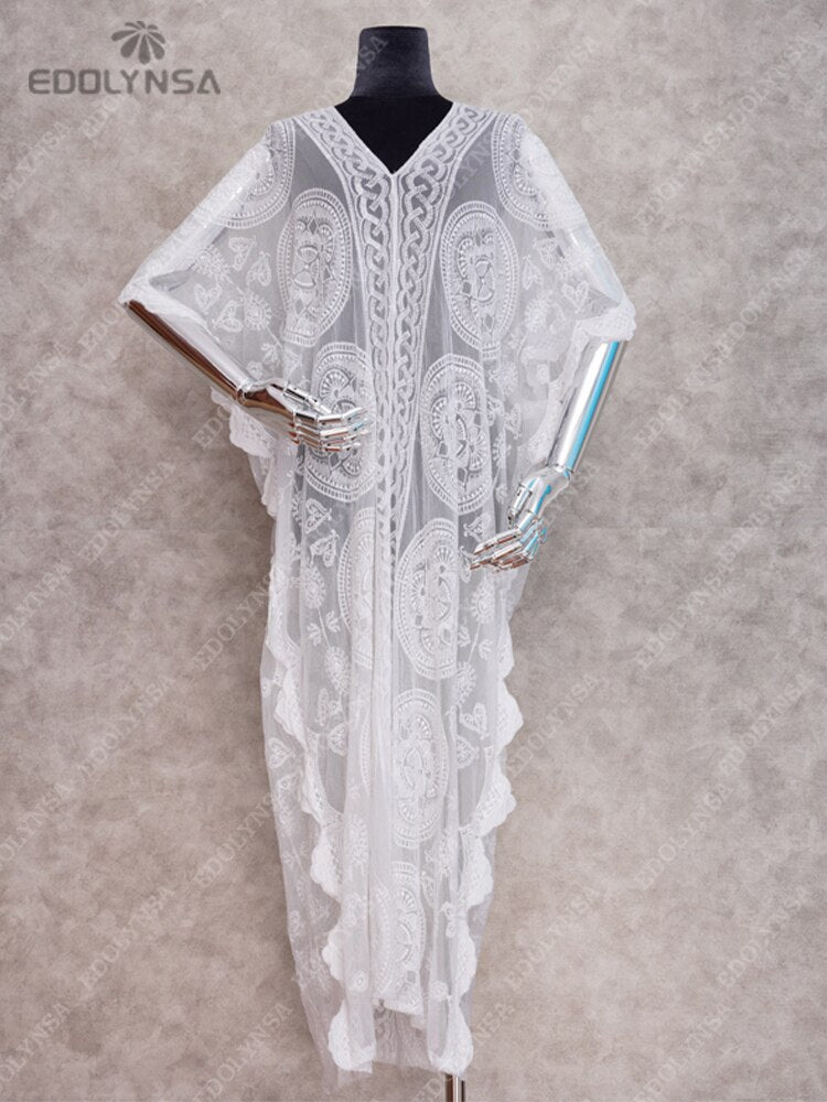 Sexy Kaftan Beach Pareo Beachwear Swim Suit Cover-ups Playa Pareo Beach Tunic See-through