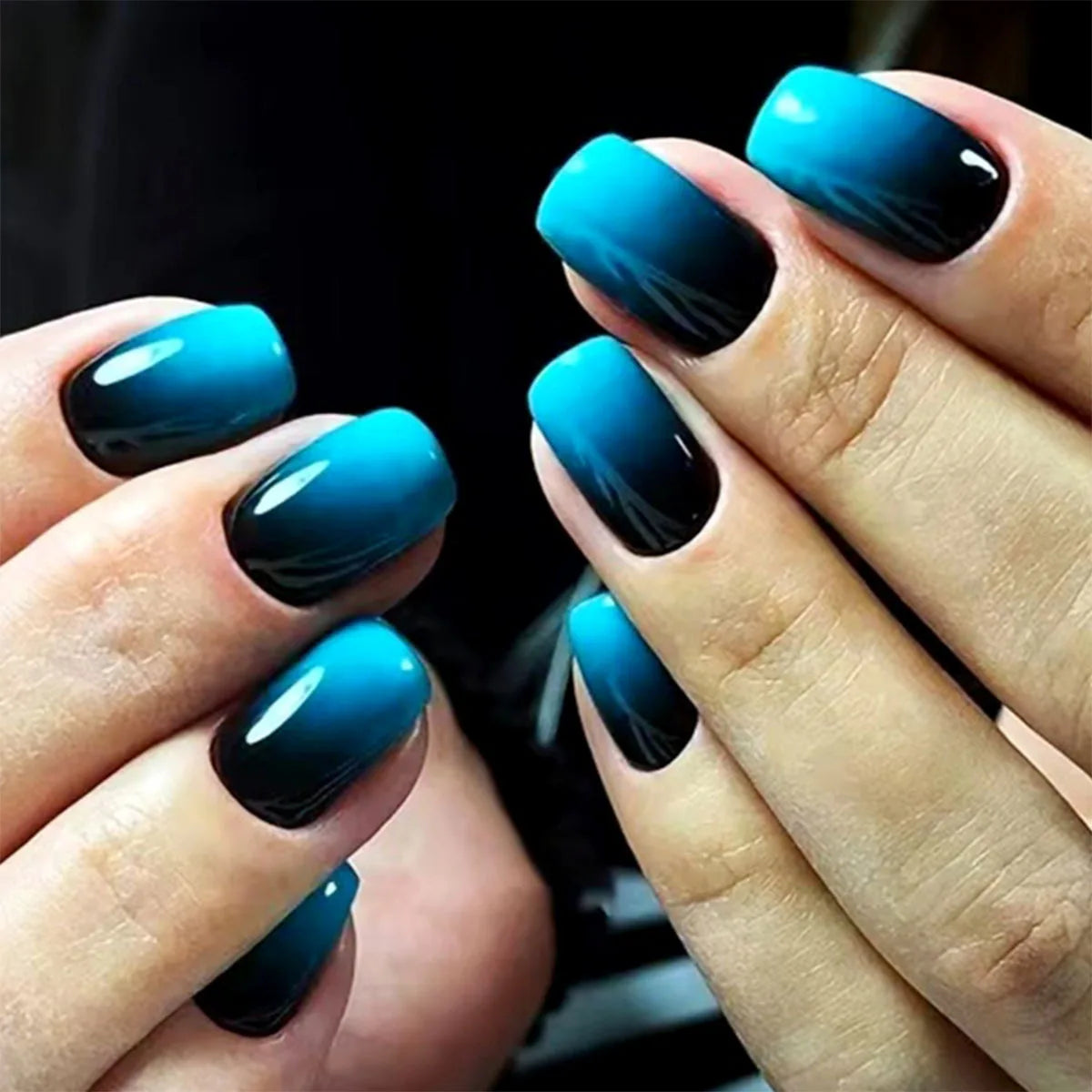 24pcs/set short square ballet fake nails gradient blue purple green pink autumn summer full cover nail tips press on false nail WM226