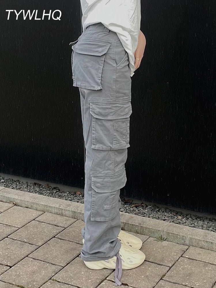 Pantalon Cargo Vintage Baggy Jeans pour femmes, mode Streetwear des années 90, poches, jambes larges, taille haute, pantalon droit en Denim Y2k