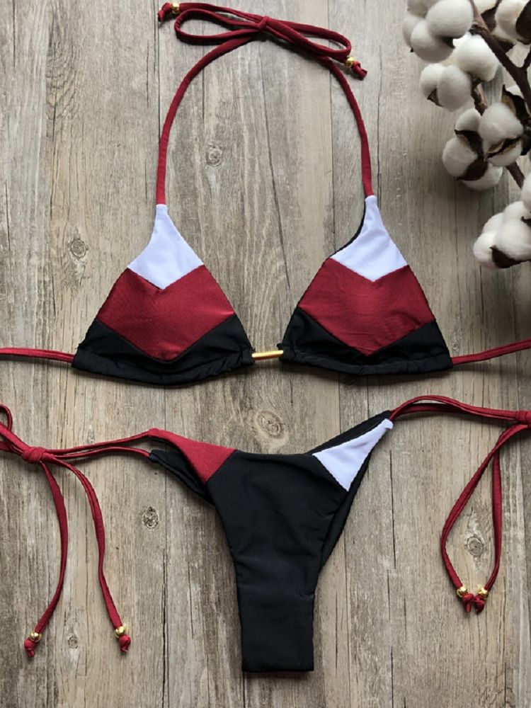 Sexy Halter Swimsuit Thong Micro Bikini Push Up - Brazilian Bikini Tropical Plant Print Swimwear String Mini Swimsuit as picture 2