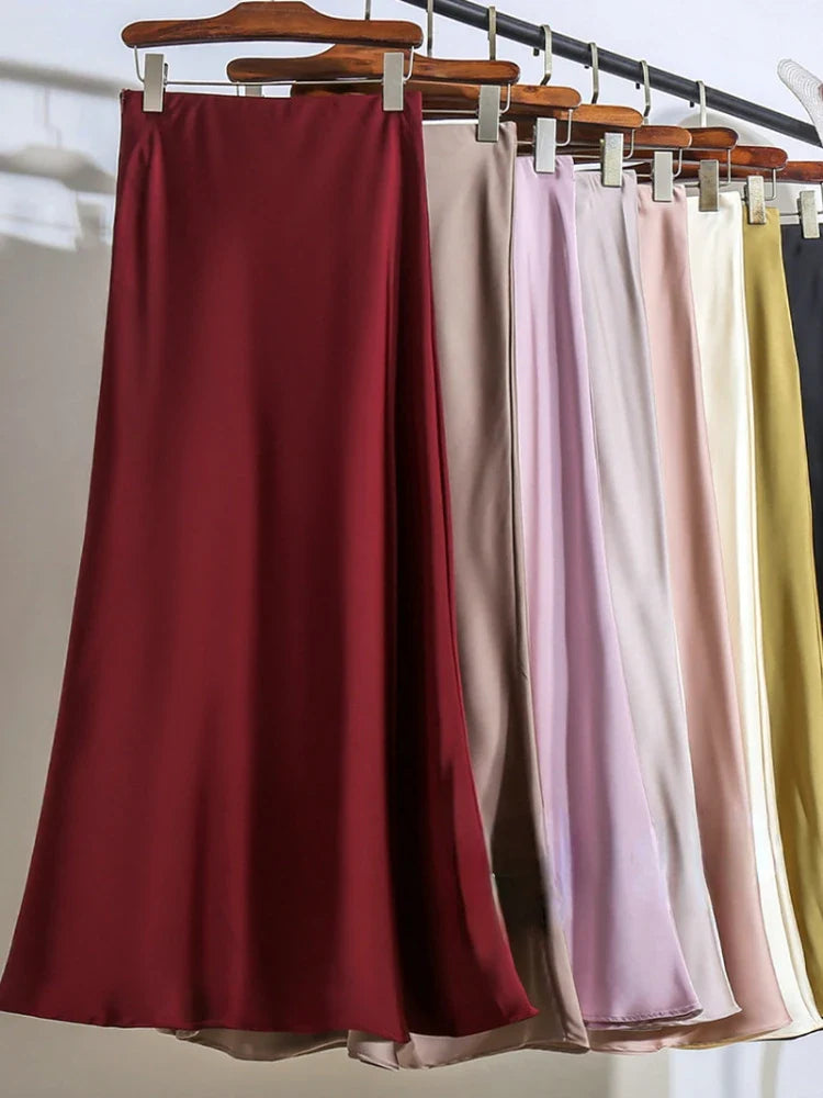 Acetic Satin Fishtail Skirt Woman Korean Fashion Elastic High Waist Skirts for Women Spring/summer New Slim Long Dresses