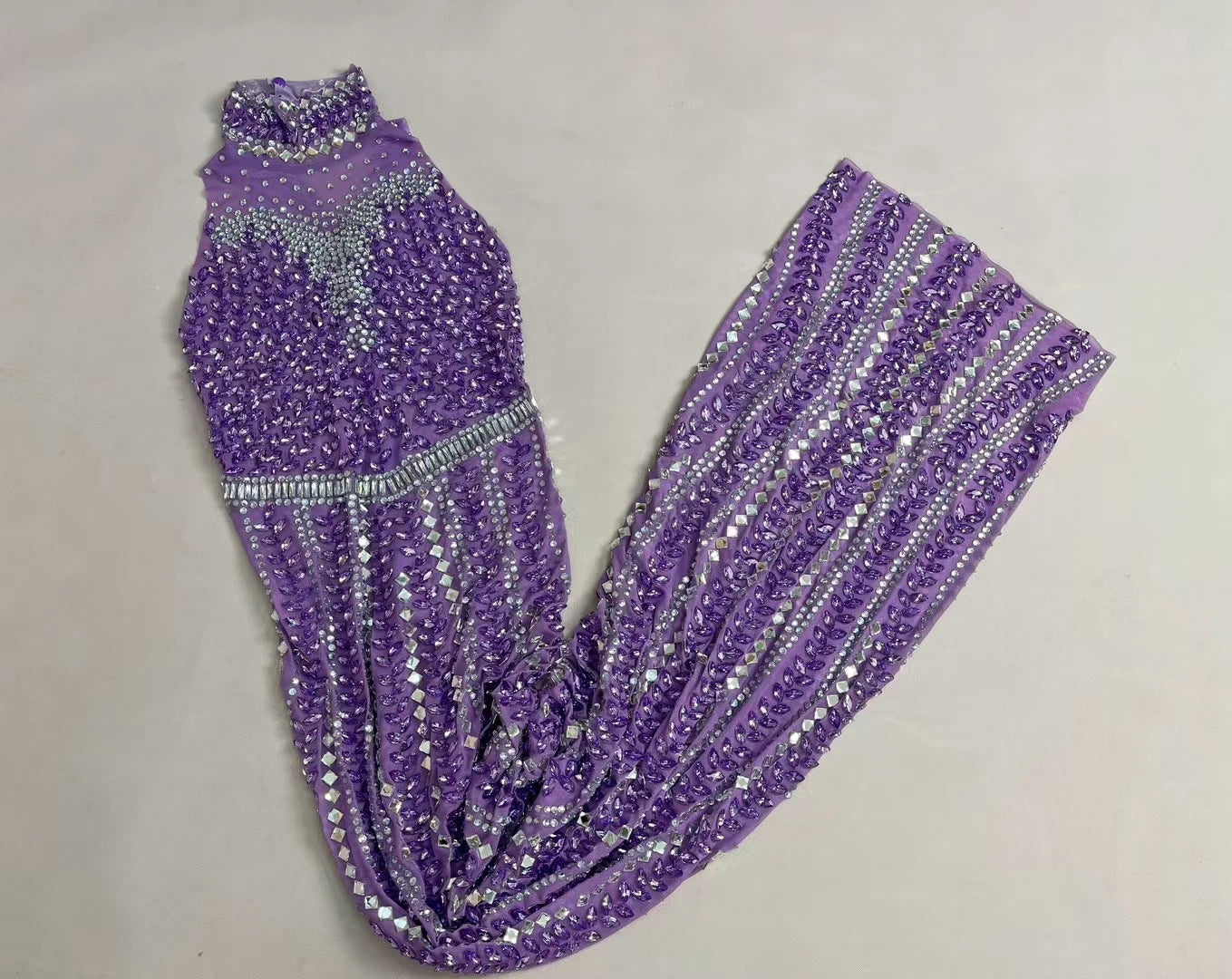 High-quality Purple Crystals Sexy Evening Gown Luxury Dinners Ball Dress Women's Birthday Party Stage Elegant Mesh Dress zizi