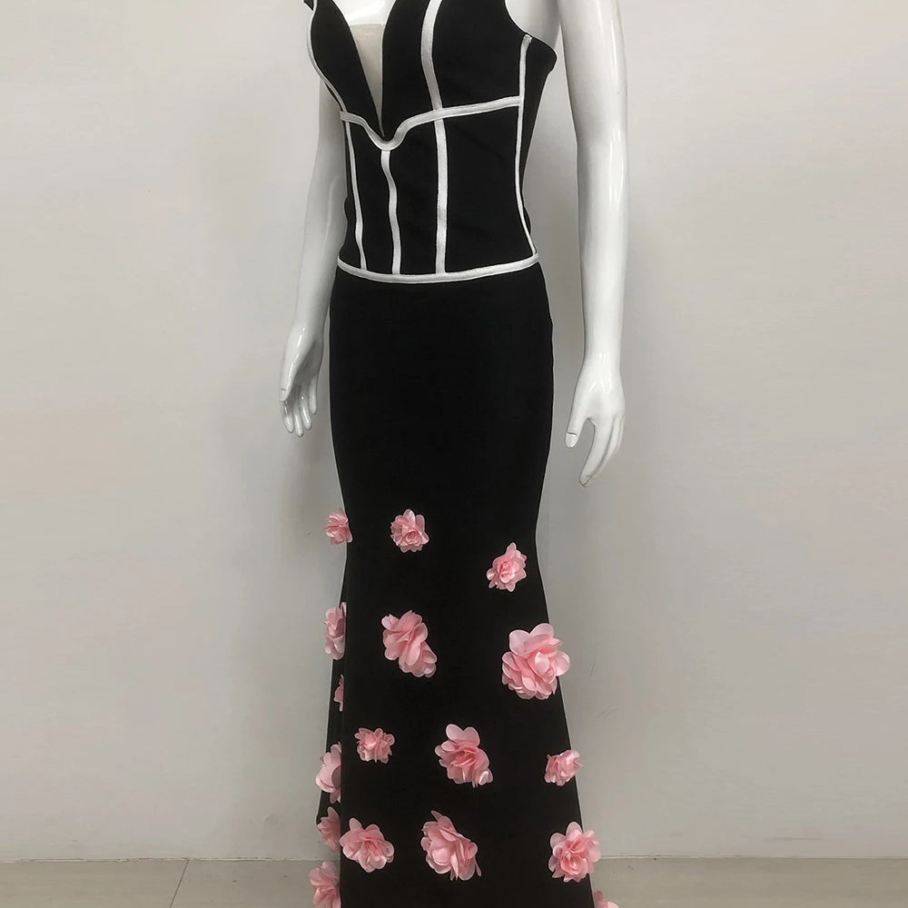 Sexy Off Shoulder 3D Flowers Bandage Mermaid Dresses Womens Strapless Evening Party Formal Long Dress Birthday Prom Vestidos