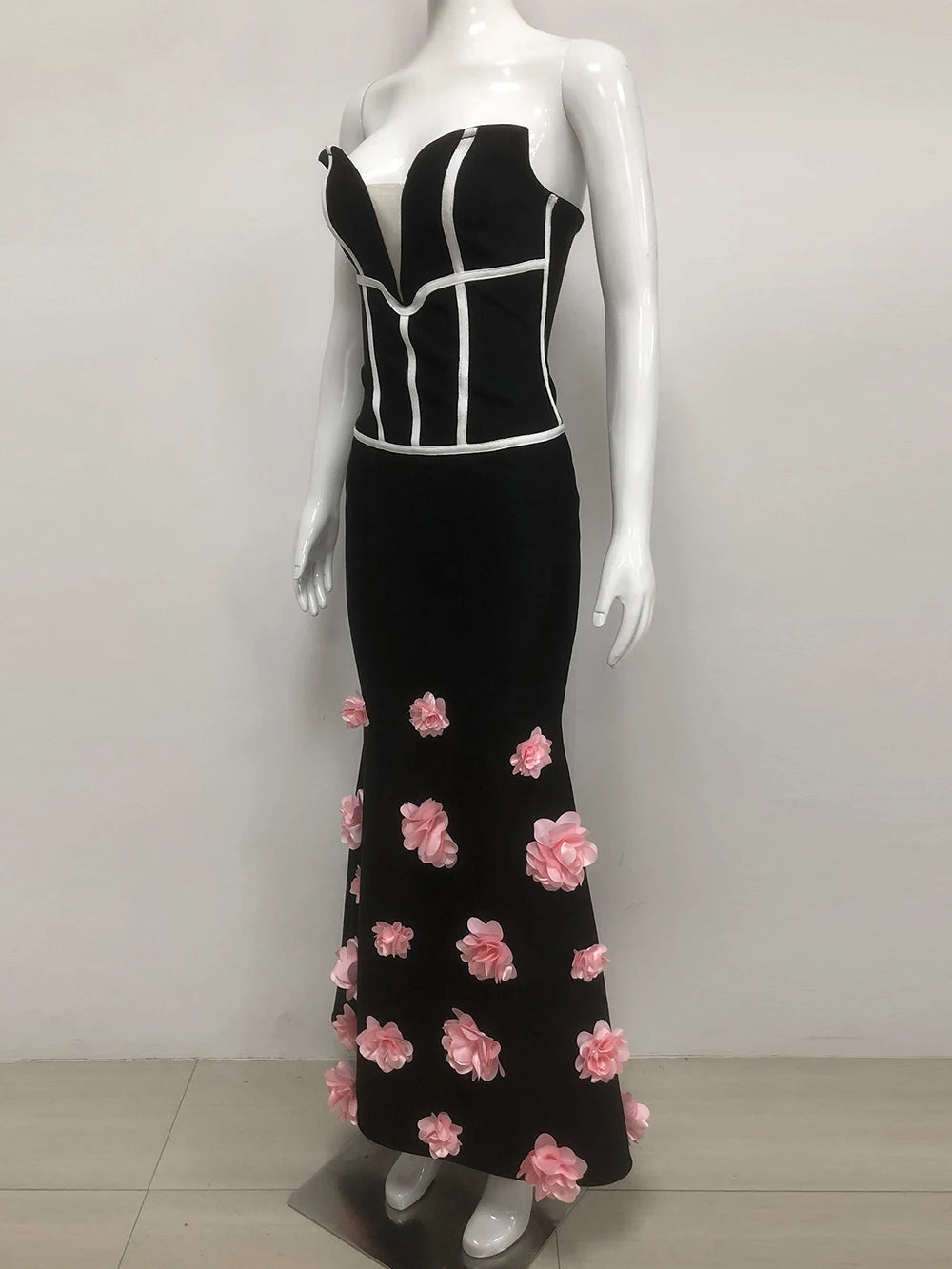 Sexy Off Shoulder 3D Flowers Bandage Mermaid Dresses Womens Strapless Evening Party Formal Long Dress Birthday Prom Vestidos