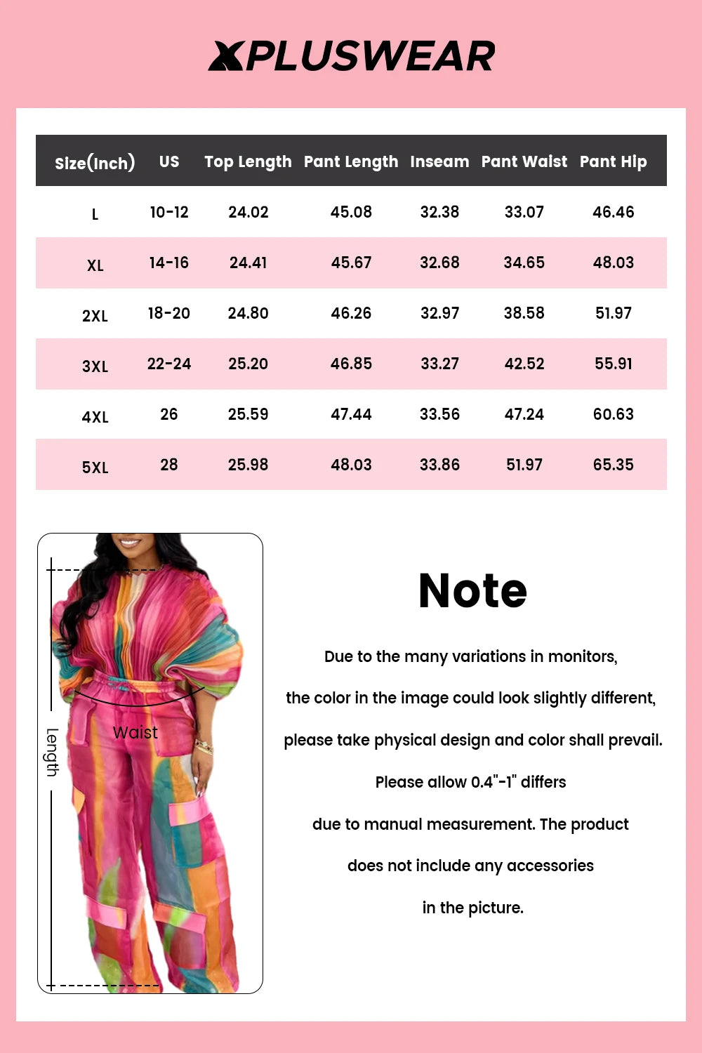 Plus Size Daily Hot Pink Gradient Round Neck Batwing Sleeve Half Sleeve Cargo Pleated Two Piece Pant Sets