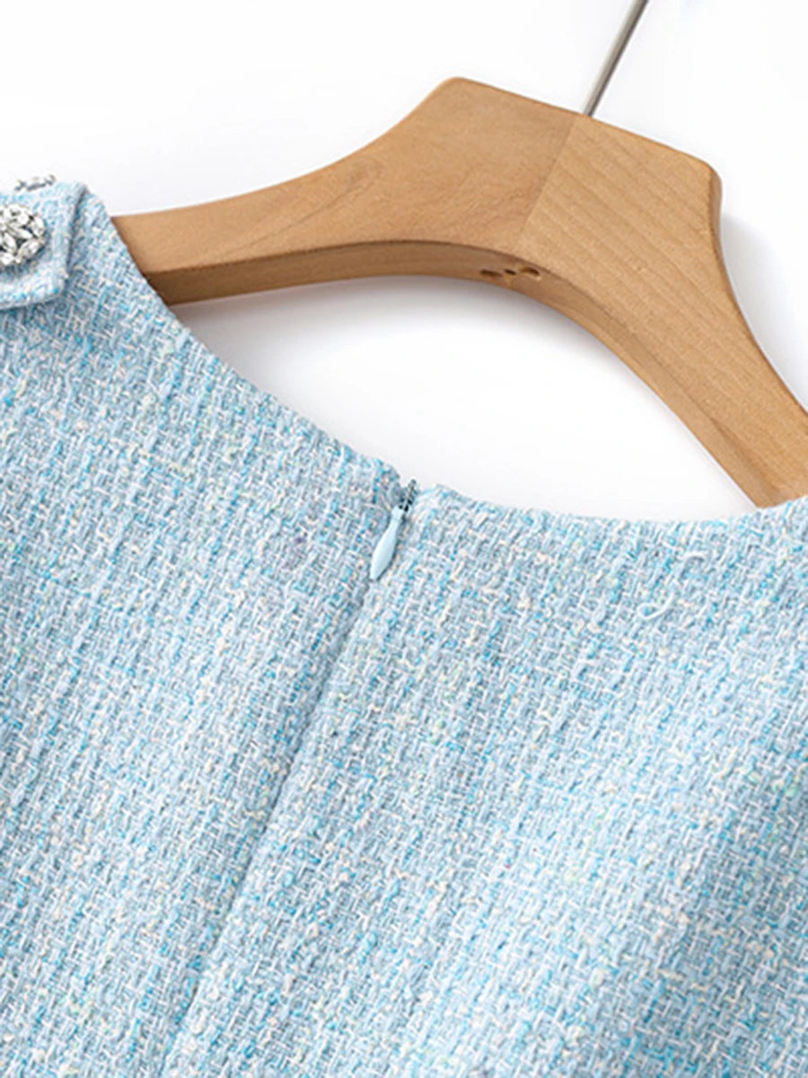 Solid Slimming Spliced Button Dresses for Women Round Neck Sleevless Temperament Mini Dress Female Fashion Clothing