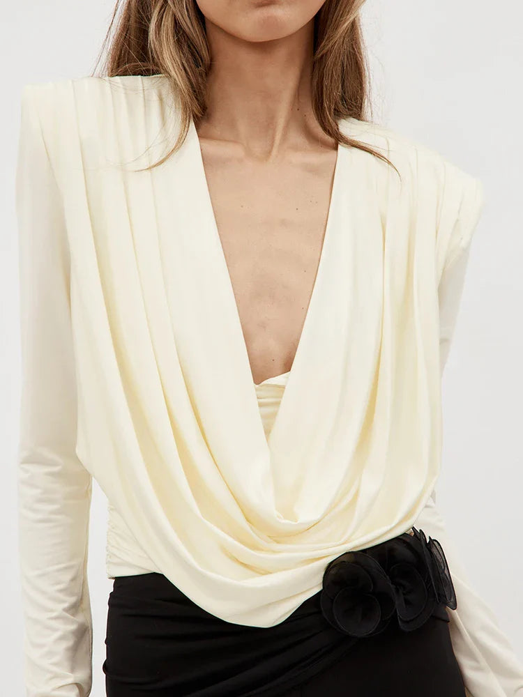 Slim Two Piece Set For Women Swinging Collar Long Sleeve Top High Waist Spliced Appliques Pant Casual Sets Female