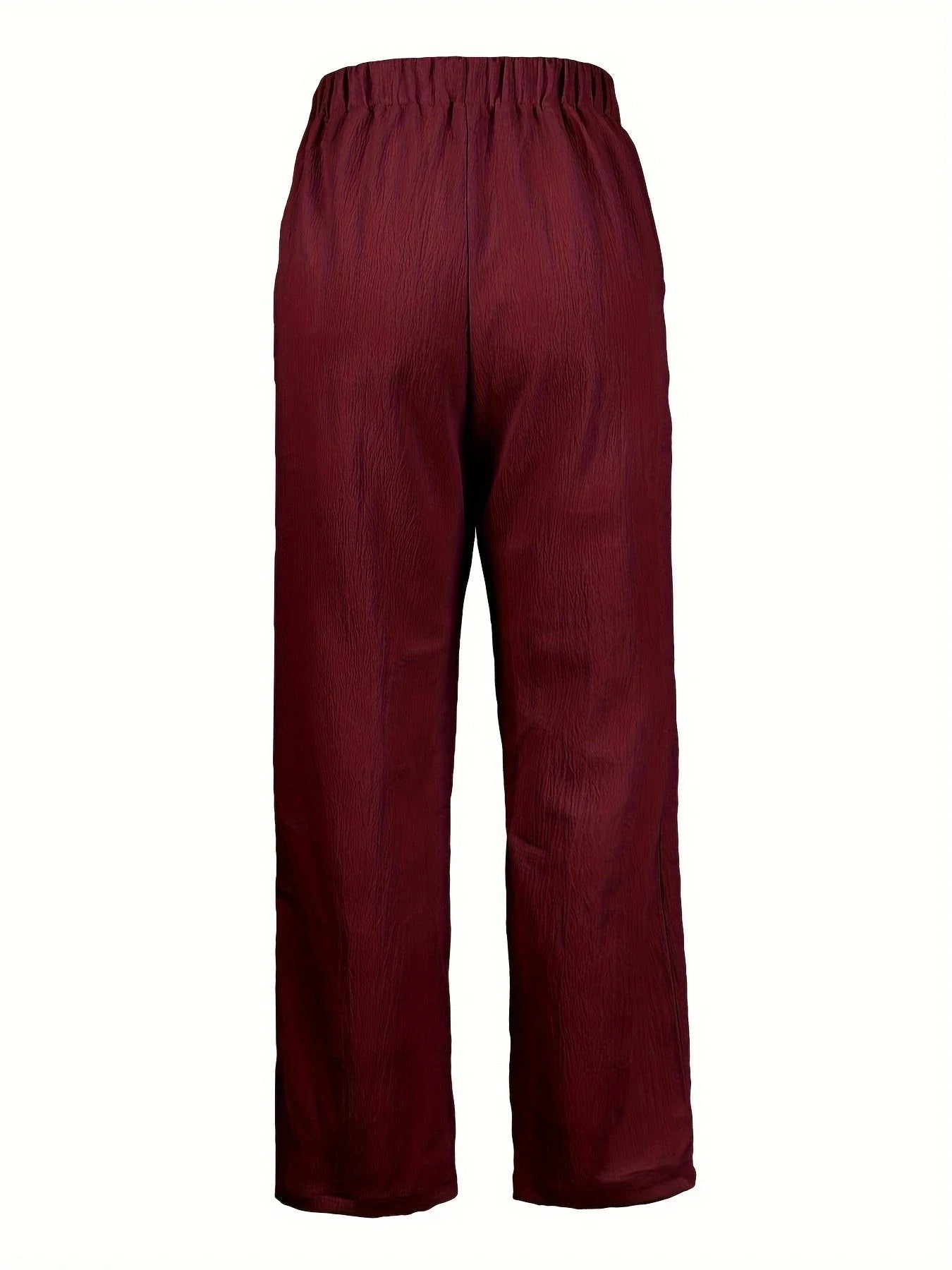 Women Fashion Elastic Waist Wide Leg Long Trousers Pockets Casual Solid Loose Female All Match Pants New