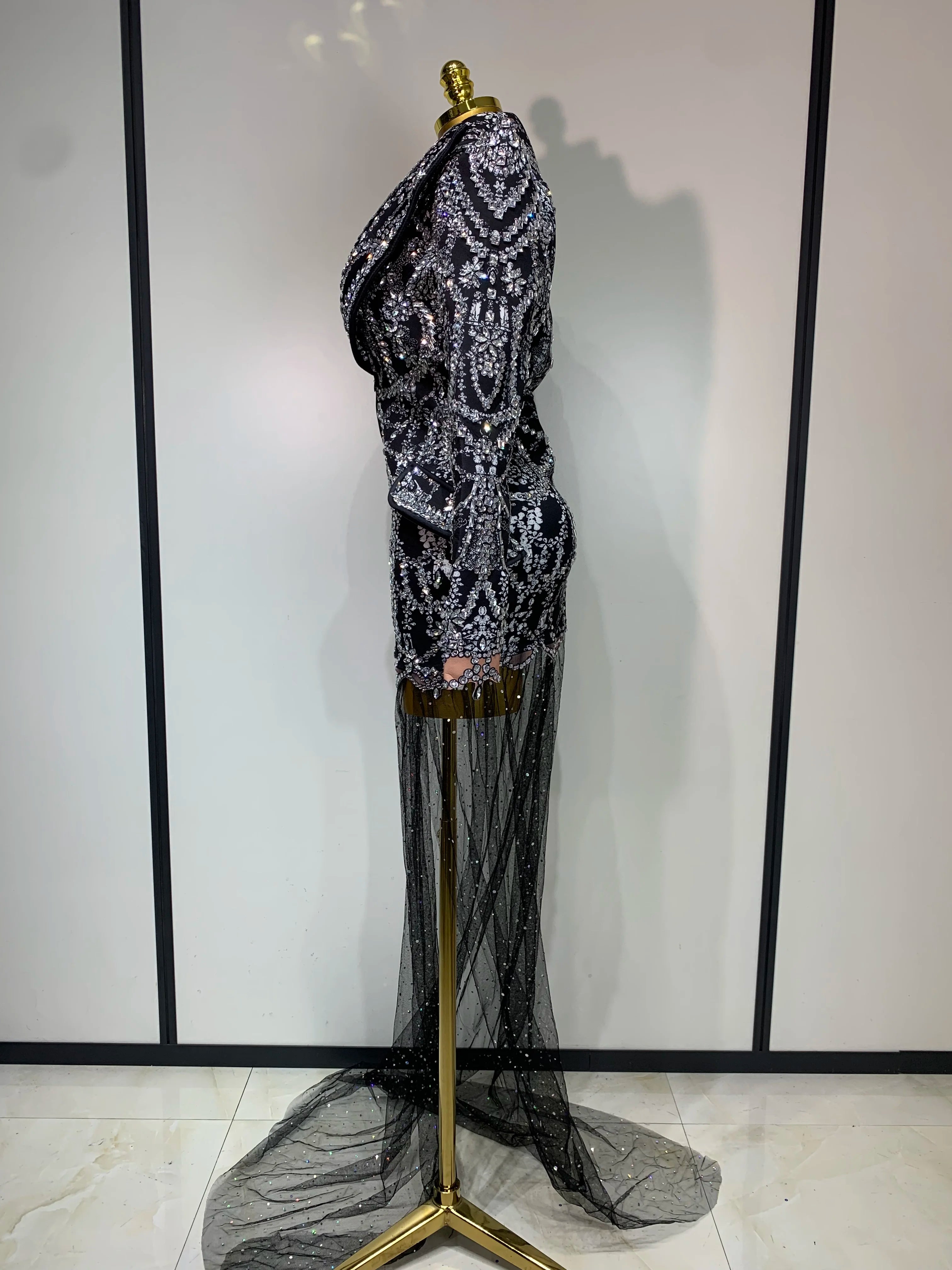 Luxury Nightclub Evening Birthday Dresses Stage Perform Outfit Sparkly Rhinestone Women's Elegant Party Sexy Dress