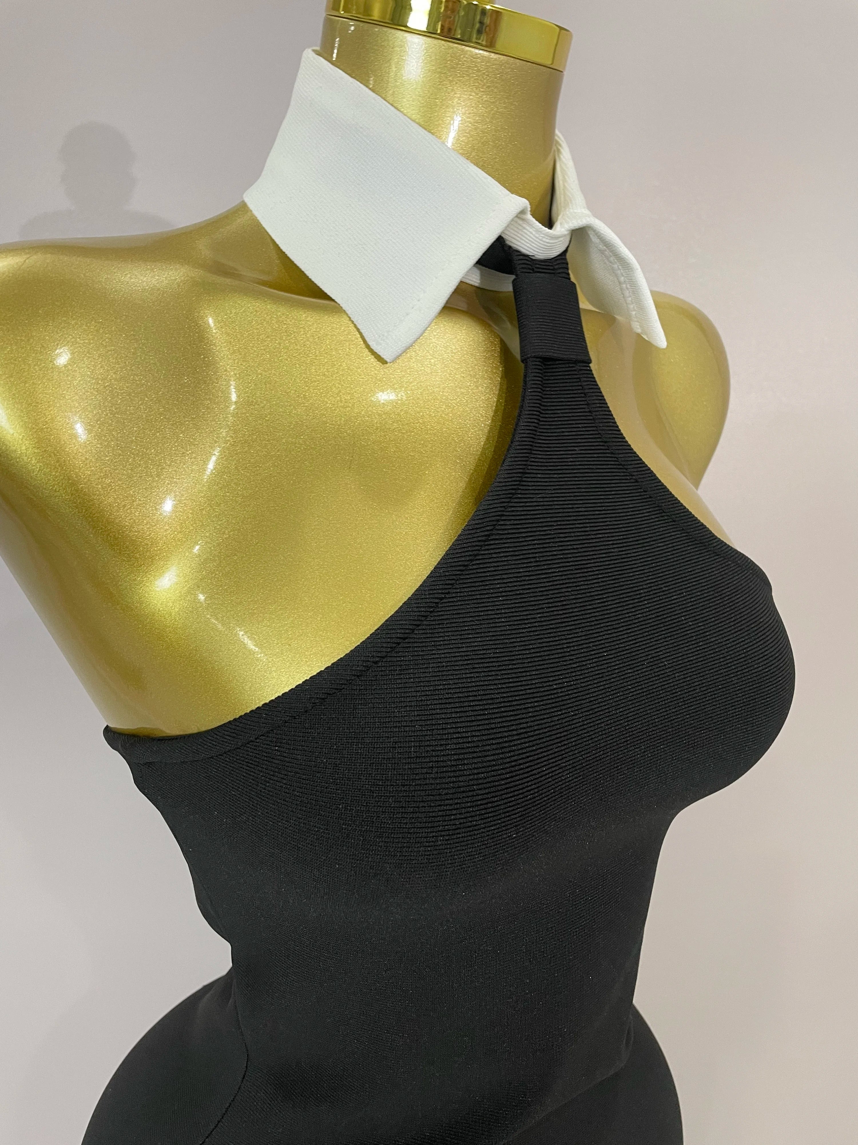 Sexy Backless White Shirt Collar Black Mini Bodycon Bandage Dress 2025 Women Elegant Evening Club Party Luxury Birthday Dresses